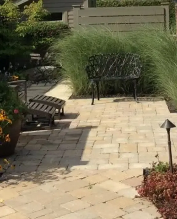 Cobblestone Path with Bench